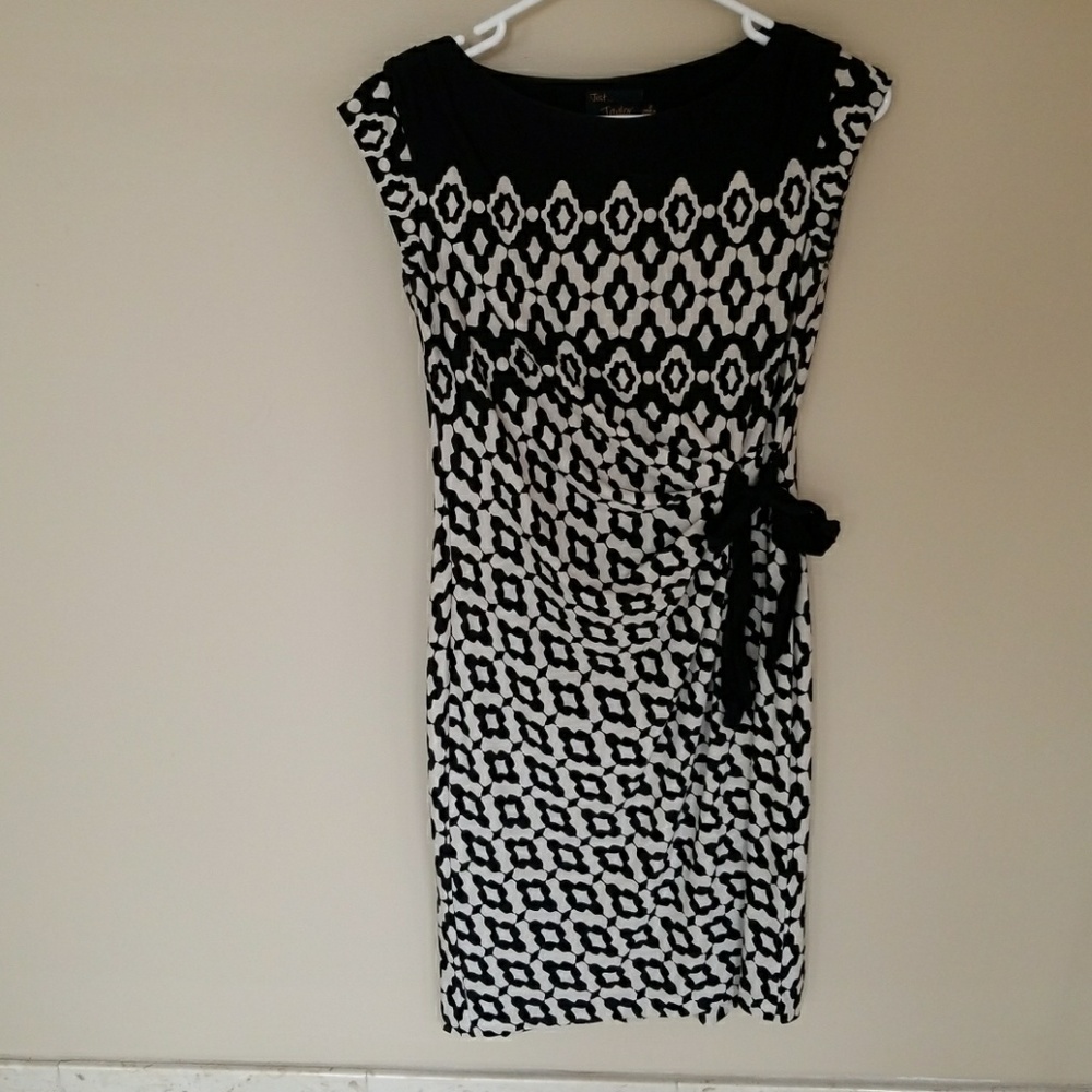 Cream and black dress with capped sleeves